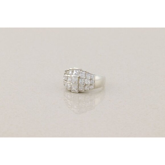 Sterling Silver Sparkly Bold Cubic Zirconia Ring Dome Ring Sparkly Size 7 1/4 - Picture 7 of 7